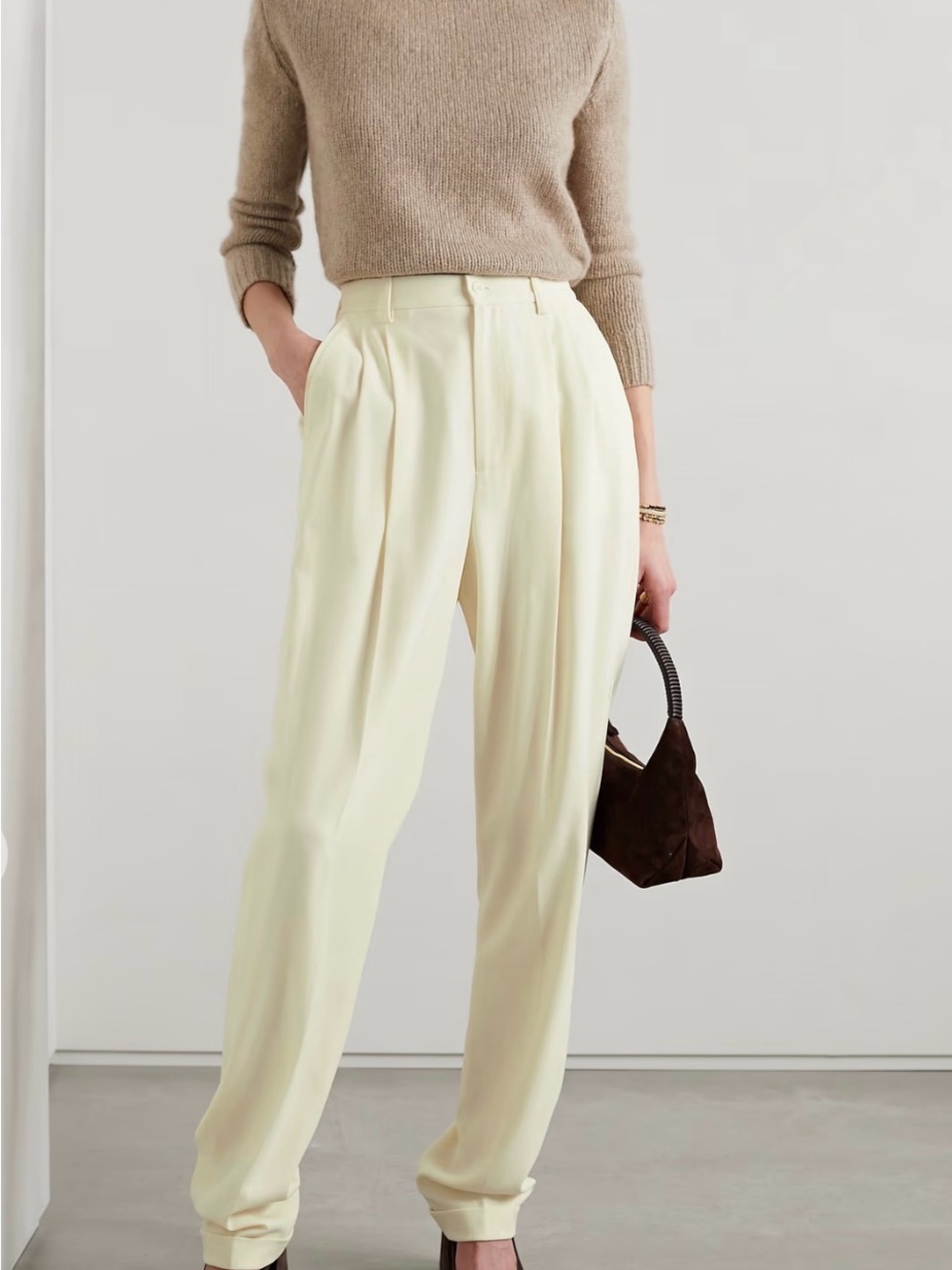 Ralph Lauren pastel yellow High-Waist Pleated Wide-Leg Trousers